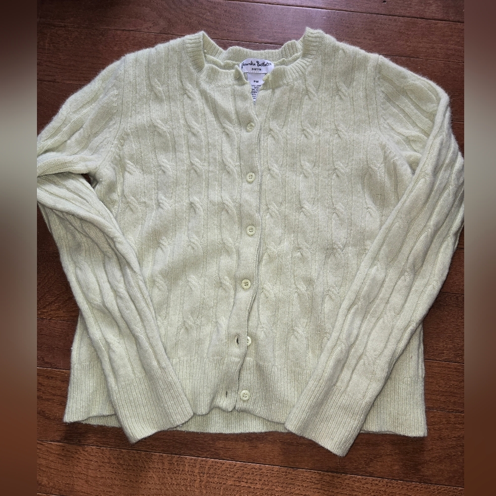 VTG Angora Wool Cardigan Medium Petite Yellow Green Alexandra Bartlett Fuzzy